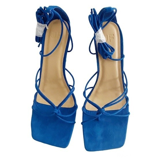 NWB Just Fab Scarlett Gladiator Heeled Sandal Turkish Sea Blue Size 8.5 - Picture 4 of 11